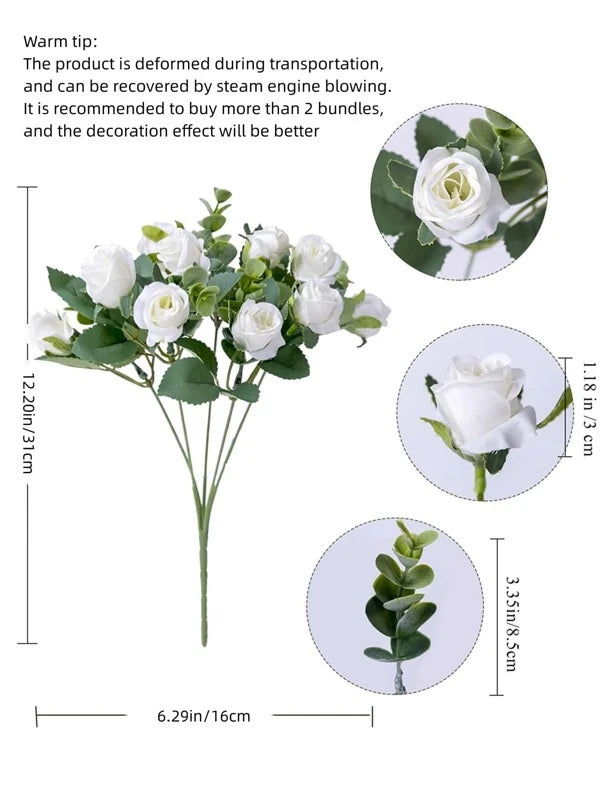 Artificial White Roses & Greenery- 1 Bunch