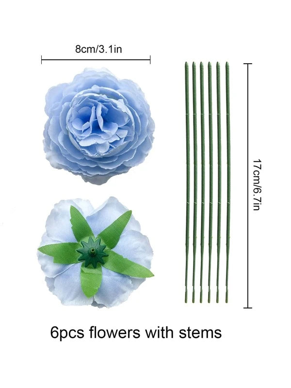 6pcs Artificial Peonies- Light Blue