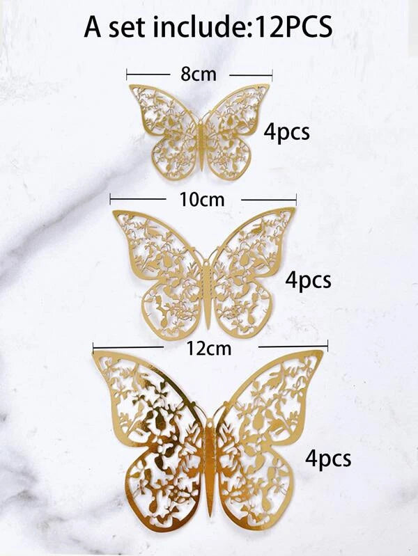 12 pcs Metallic Texture Butterfly Cake Toppers- Gold