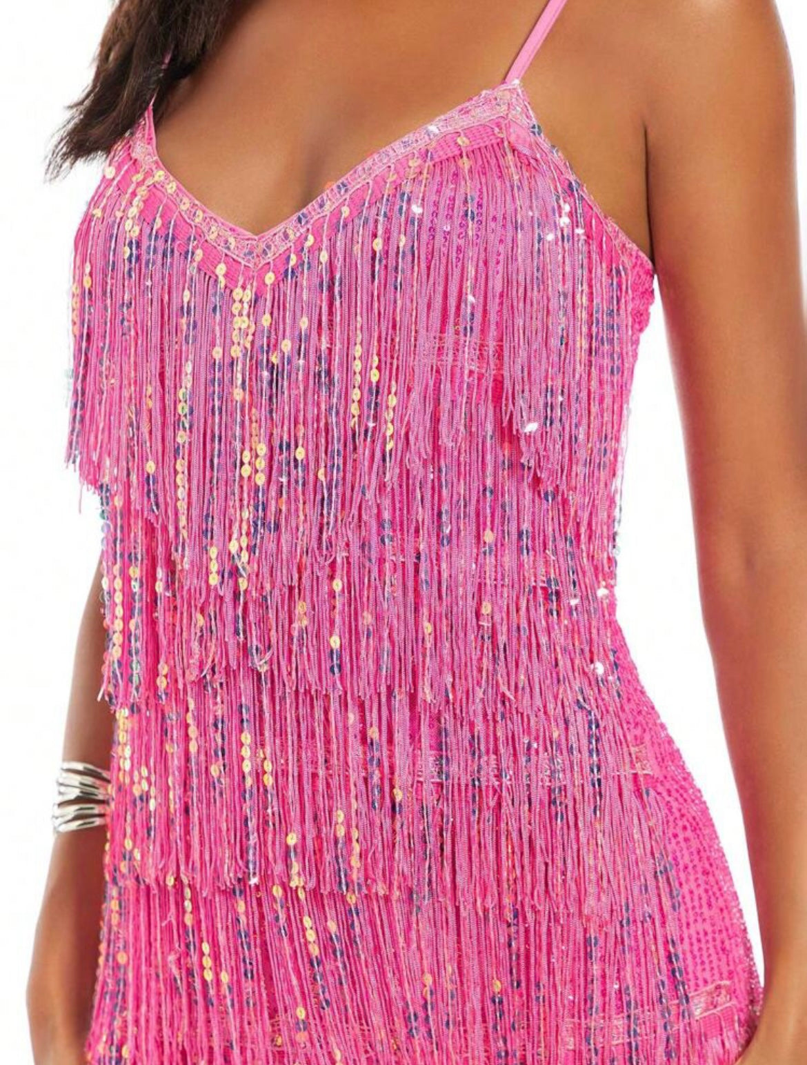 Fringe Sequin Slip Hens Dress