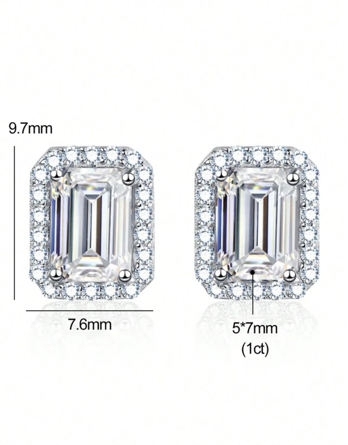 1 Carat Rectangular Lab Made Moissanite Earrings