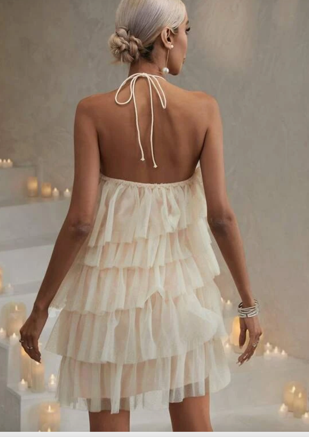 Mesh Overlay Hens Dress- Soft Apricot