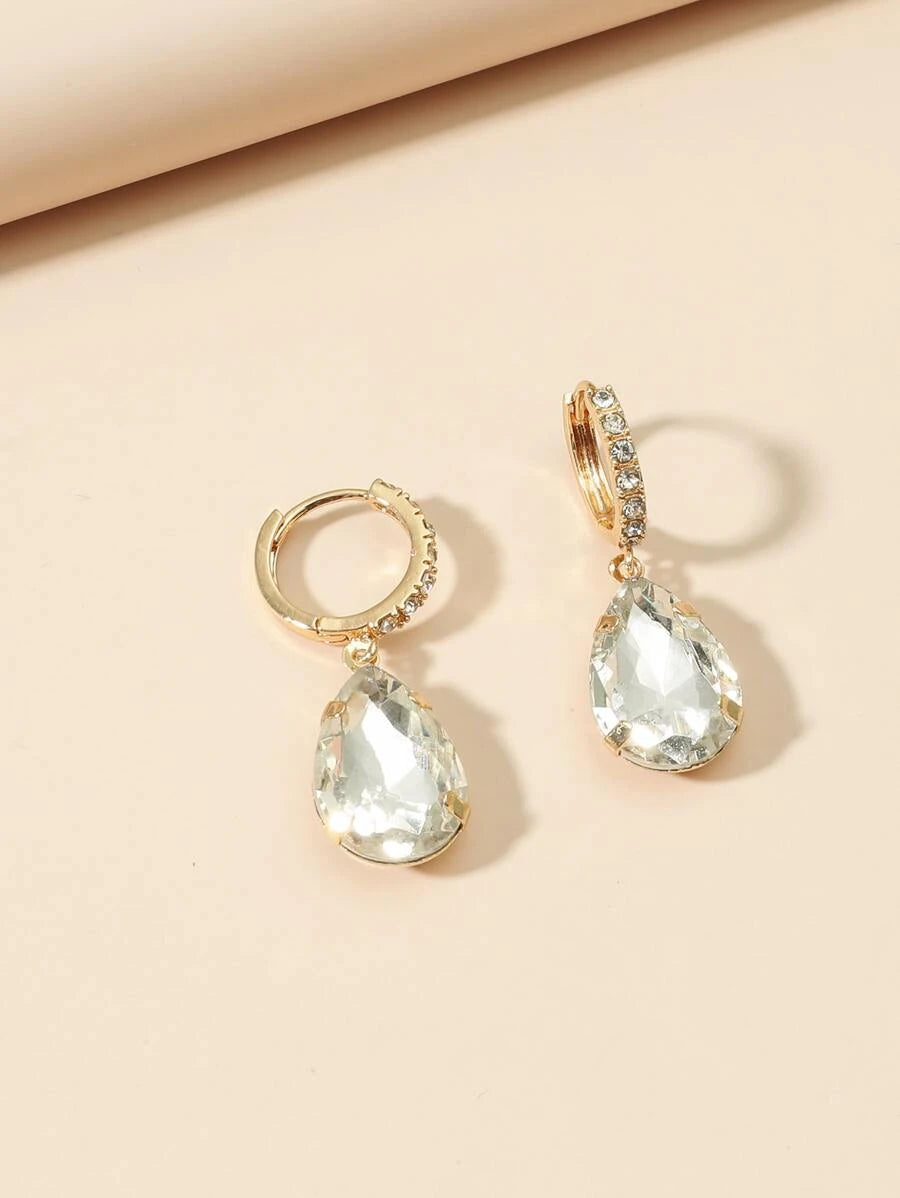 Rhinestone Water Drop Earrings- Yellow Gold