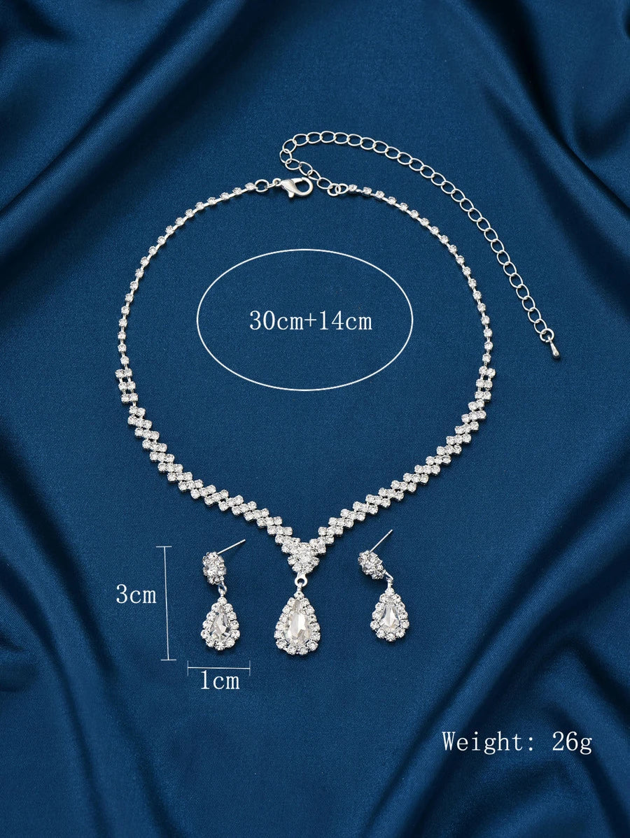 Rhinestone Water Drop Jewellery- 2 Piece Set
