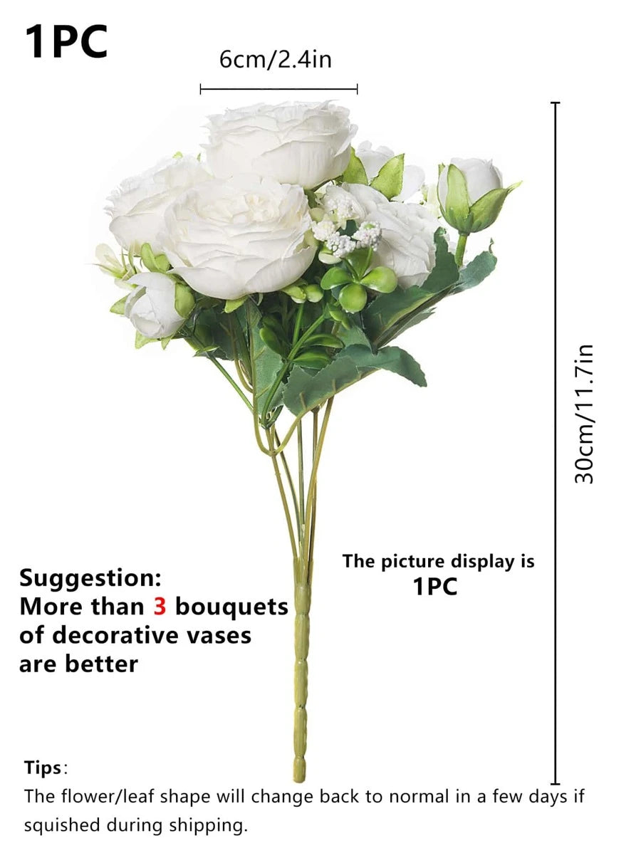 Artificial Bouquet Roses- White- 1 Bunch