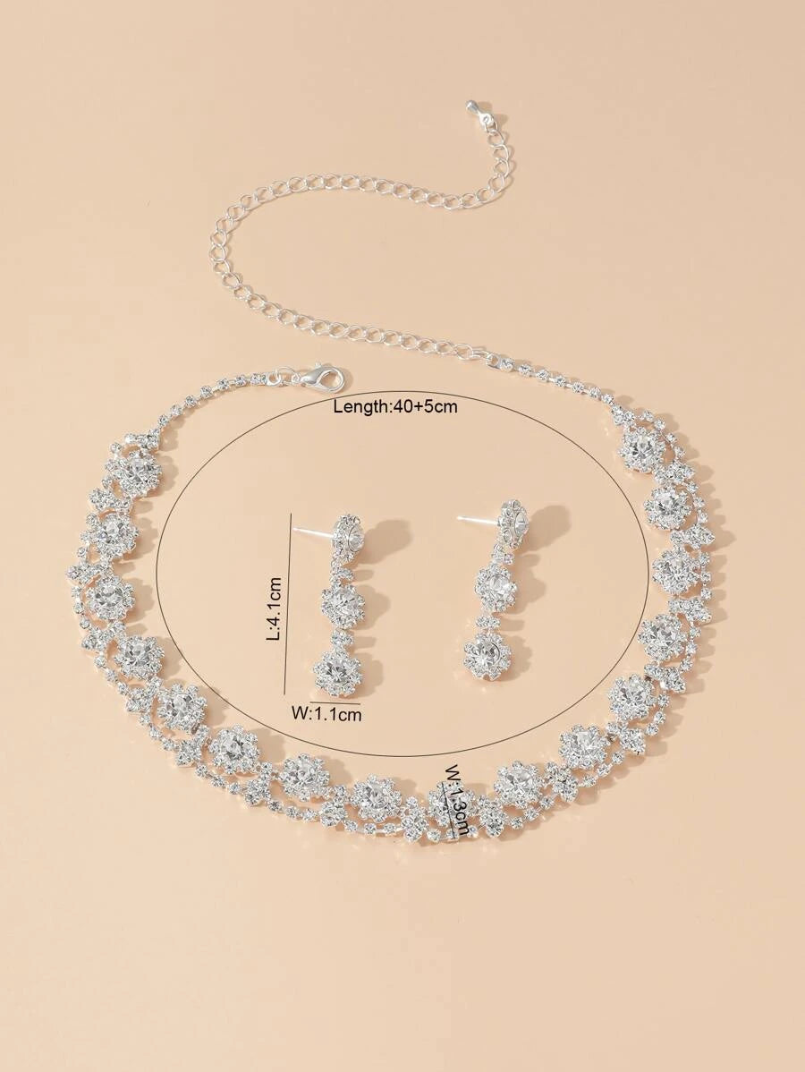 Rhinestone Flower Necklace & Drop Earrings