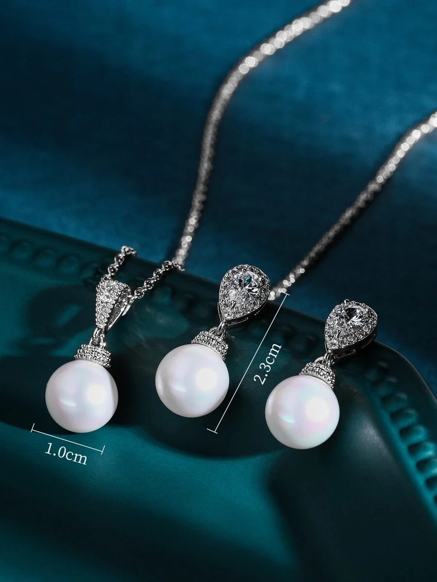 Faux Pearl & Cubic Zirconia Jewellery -2 Piece Set