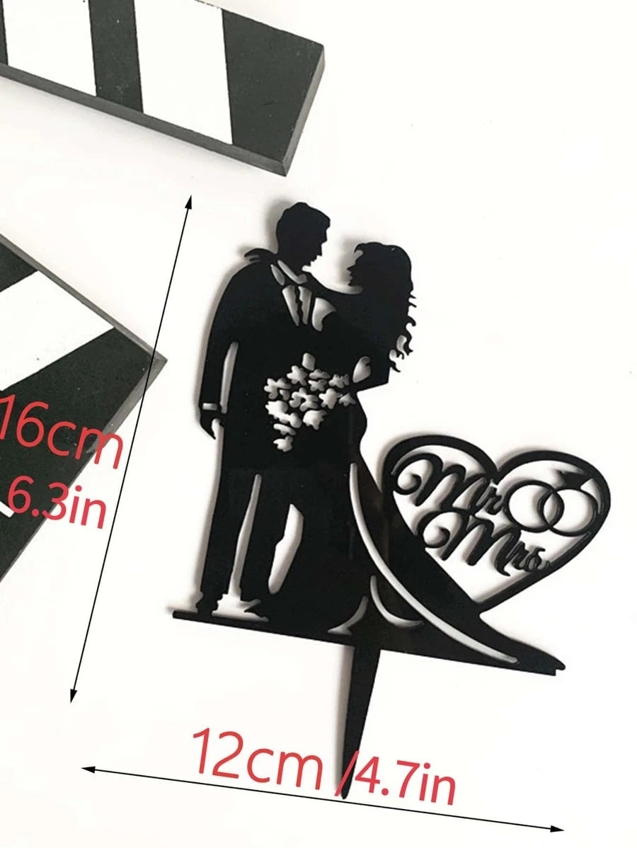 Man & Wife Silhouette Cake Topper- Black