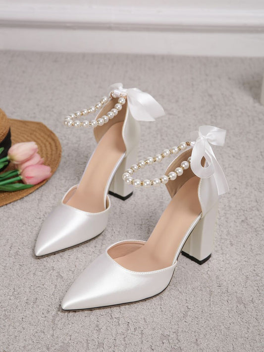 White Tie- Up Bow & Pearl Heels