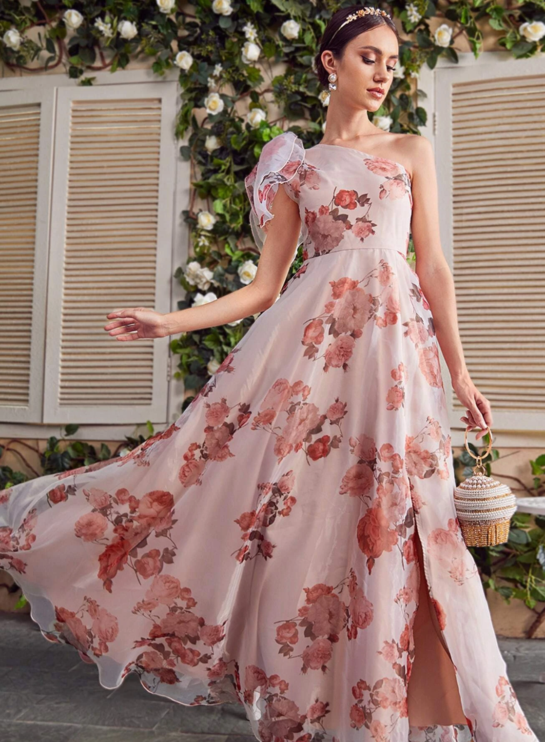 One Shoulder Floral Bridesmaid Dress