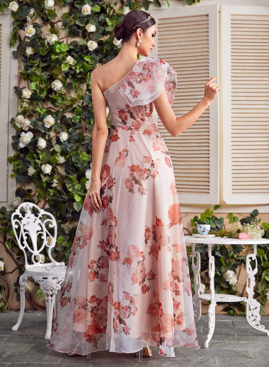 One Shoulder Floral Bridesmaid Dress