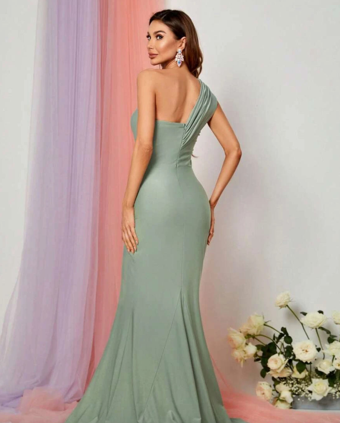 Mint Green One Shoulder Bridesmaid Dress