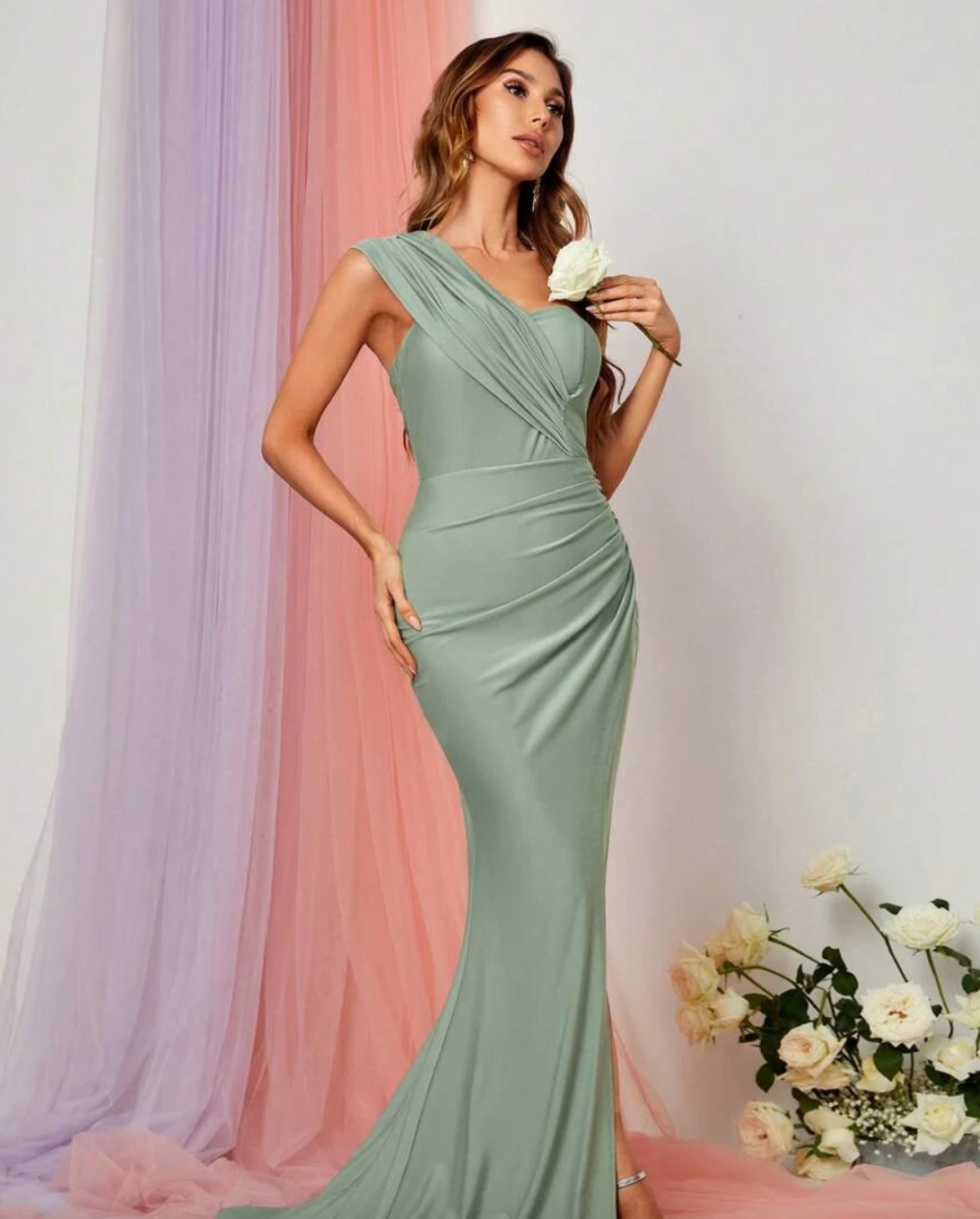 Mint Green One Shoulder Bridesmaid Dress