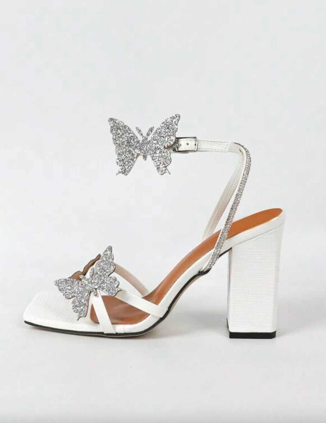 White Rhinestone Butterfly Heels