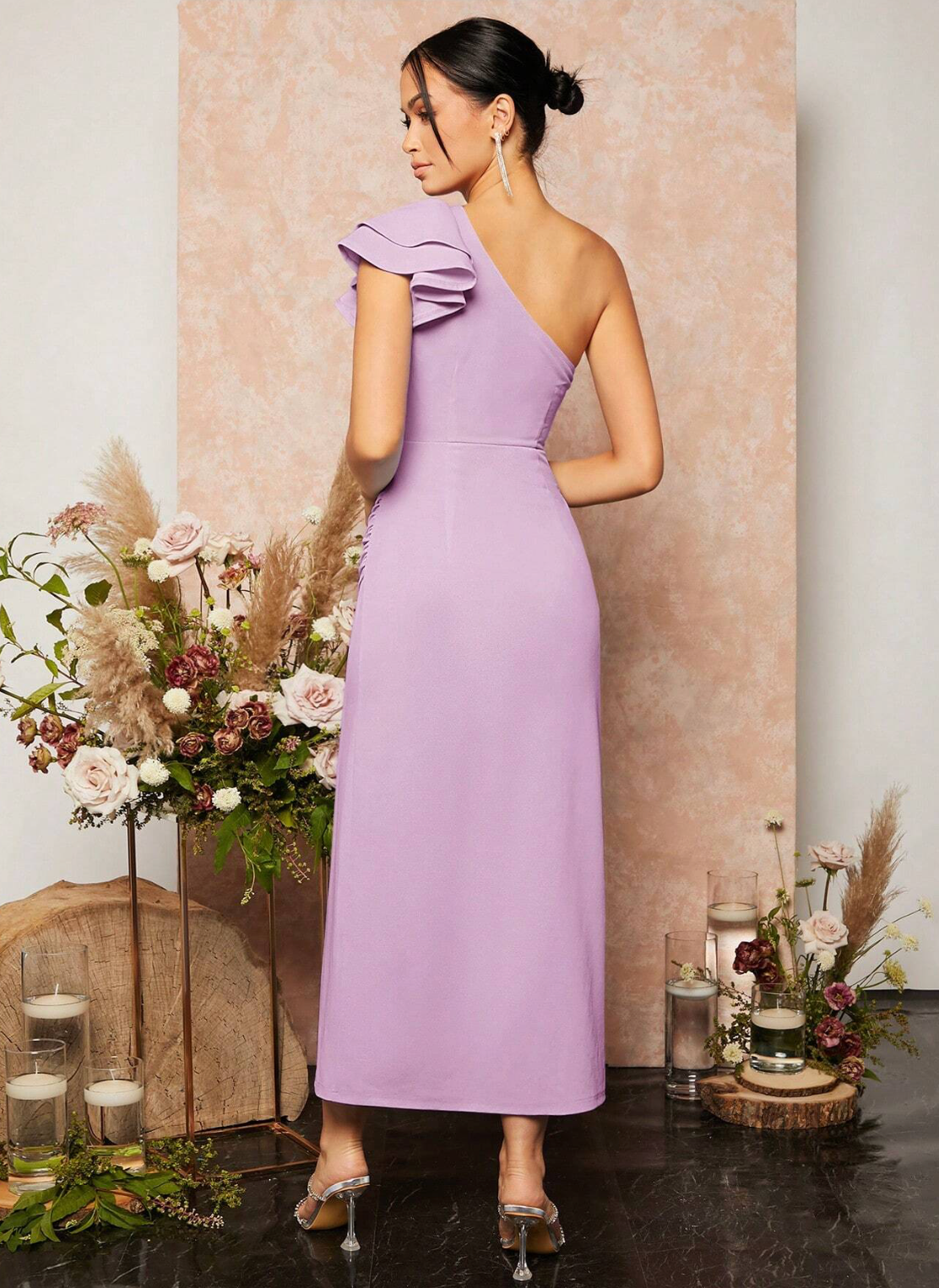 Elegant Off Shoulder Dress- Lilac