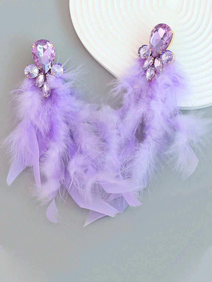 Rhinestone & Feather Earrings- 9 Different Colours