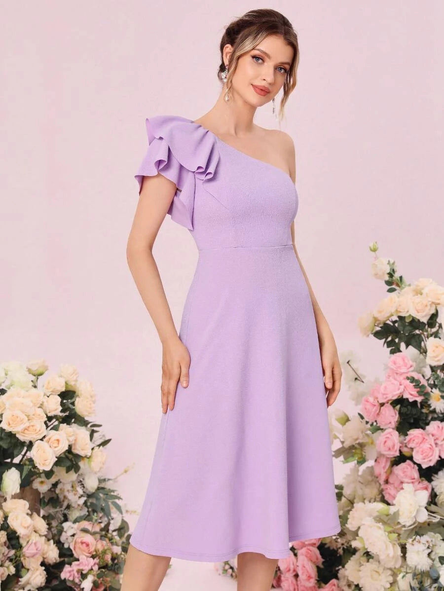 Elegant Off Shoulder Bridesmaid Dress- Violet