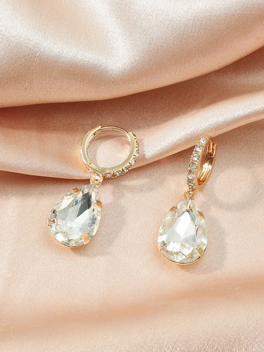 Rhinestone Water Drop Earrings- Yellow Gold