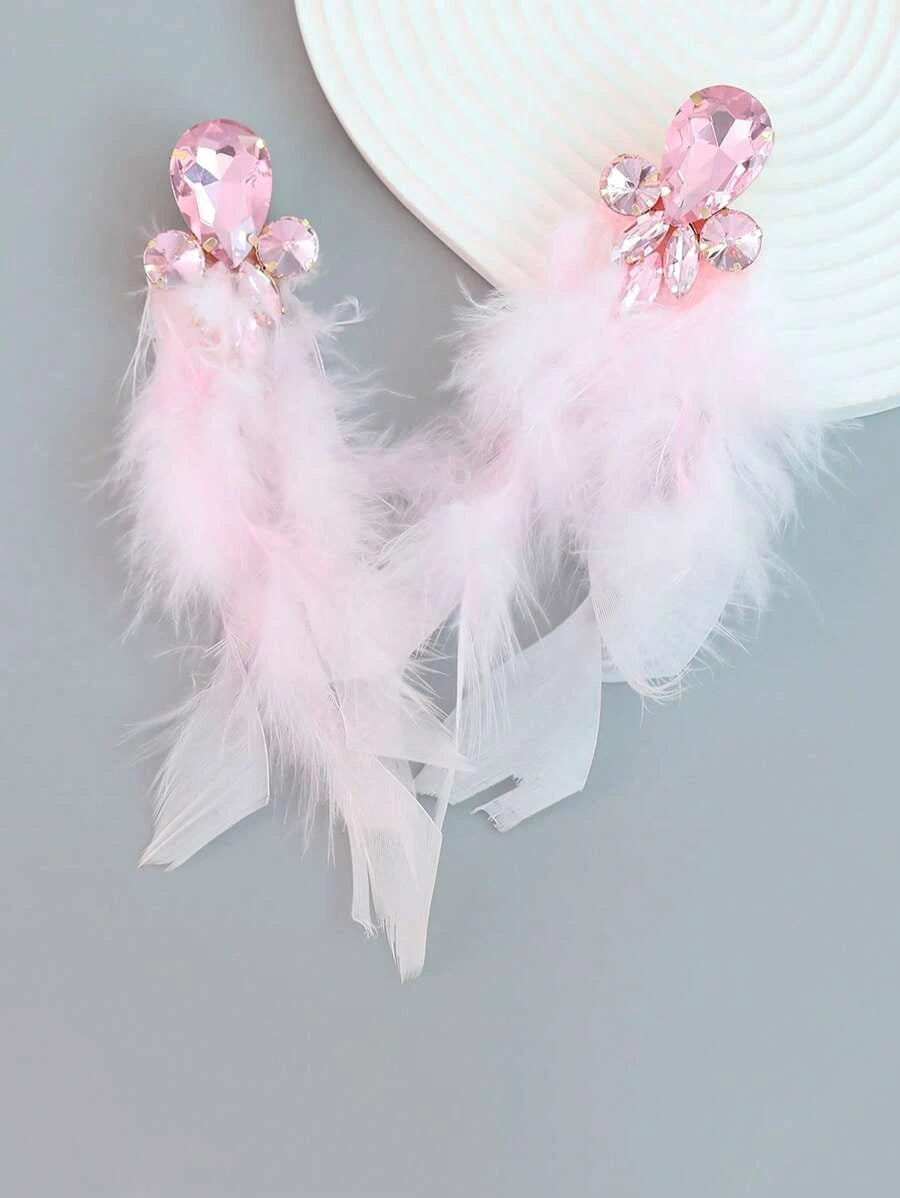 Rhinestone & Feather Earrings- 9 Different Colours