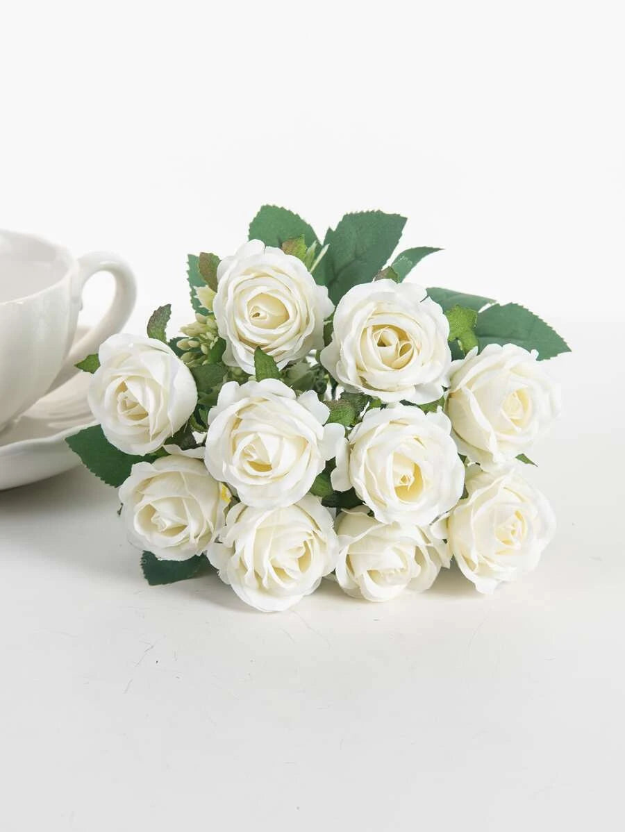 Artificial Roses- White- 1 Bunch