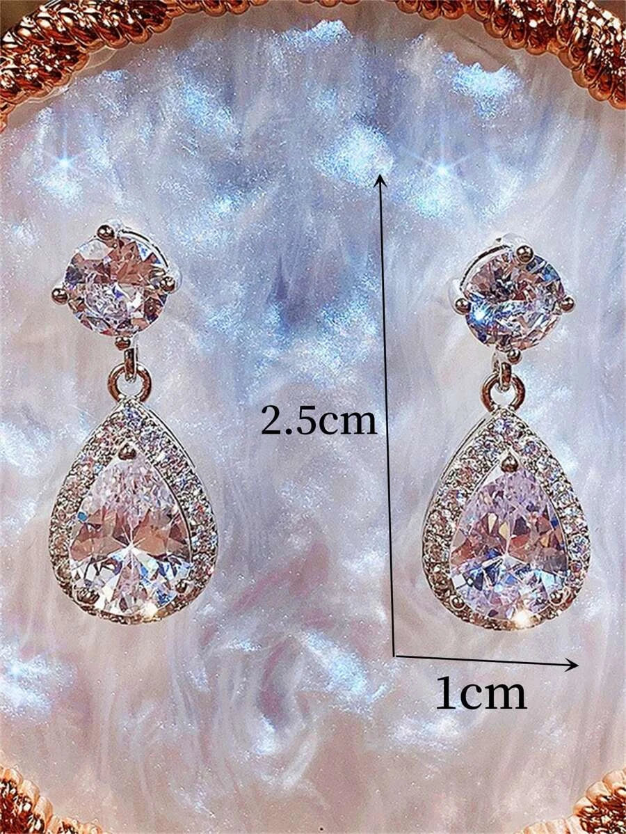 Cubic Zirconia Water Drop Earrings- 1