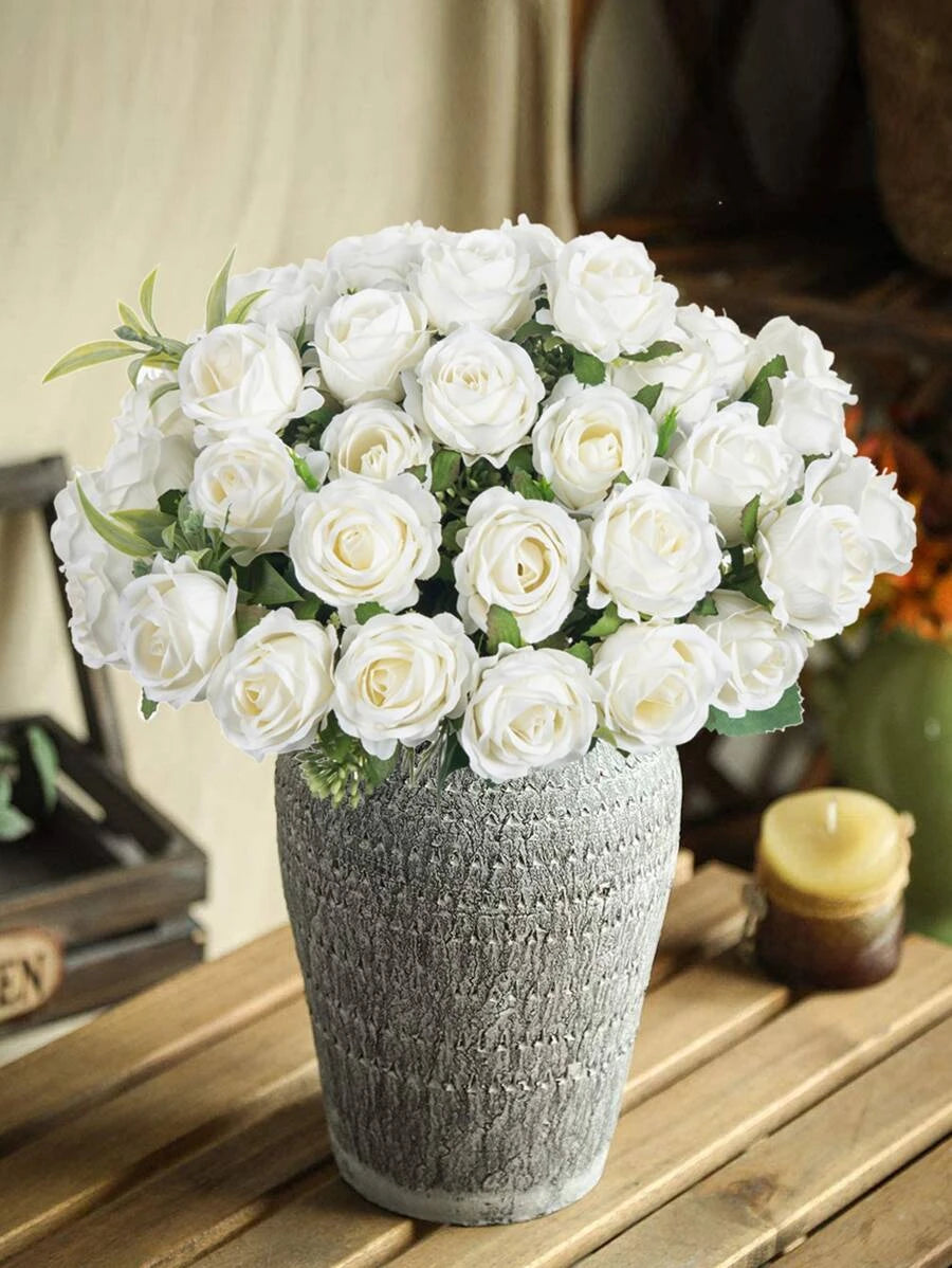 Artificial Roses- White- 1 Bunch