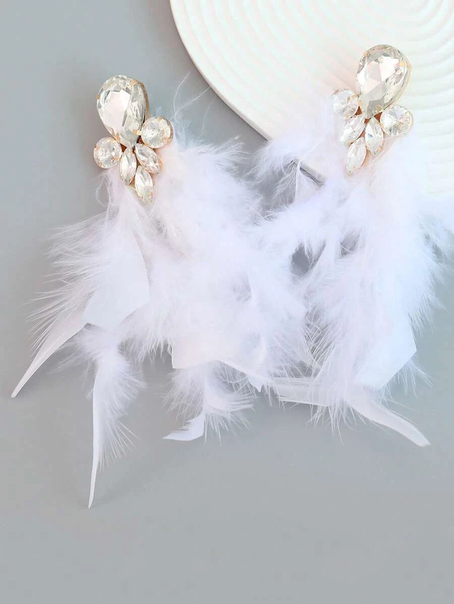 Rhinestone & Feather Earrings- 9 Different Colours