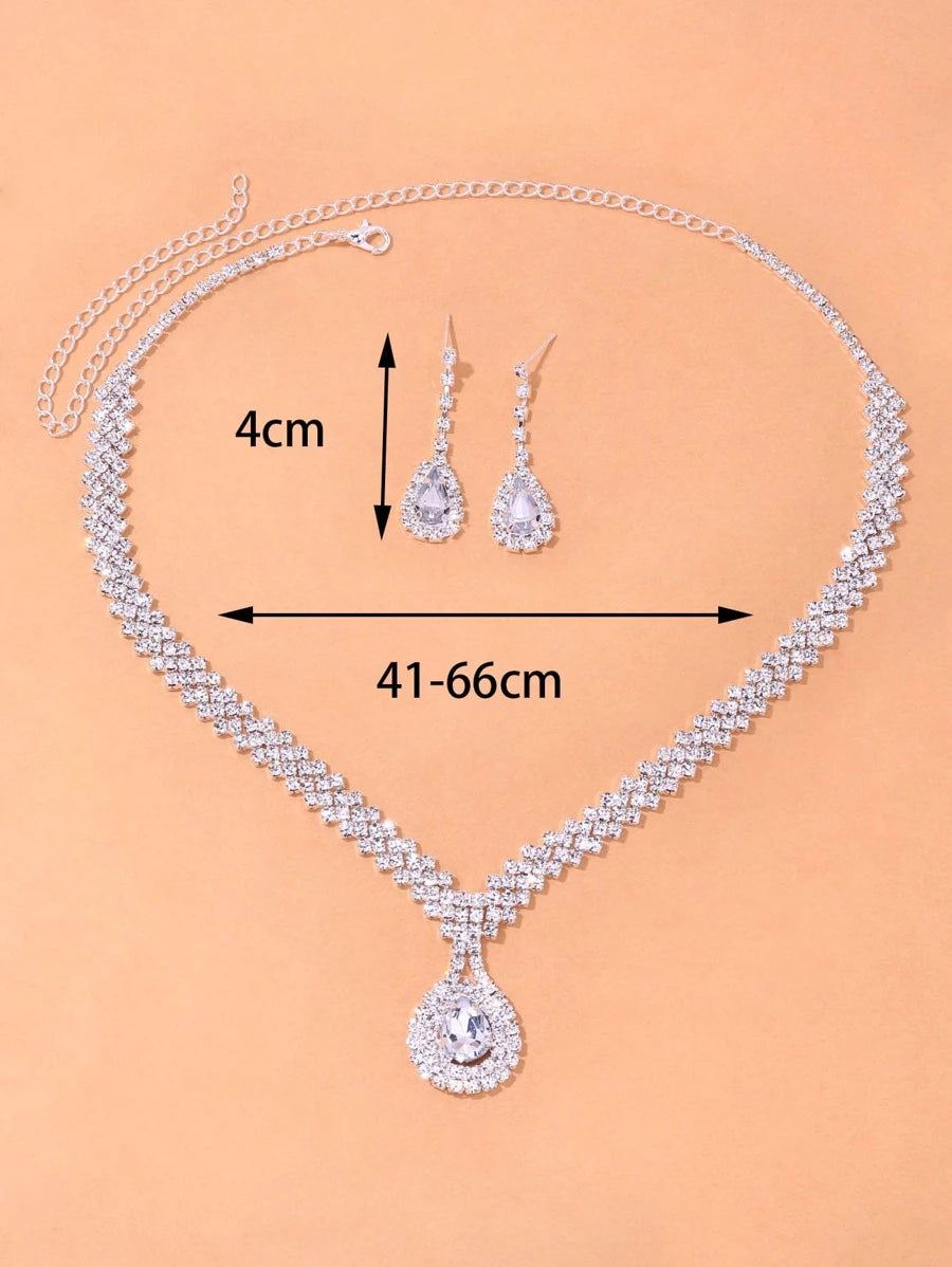 Rhinestone Necklace & Water-Drop Earrings