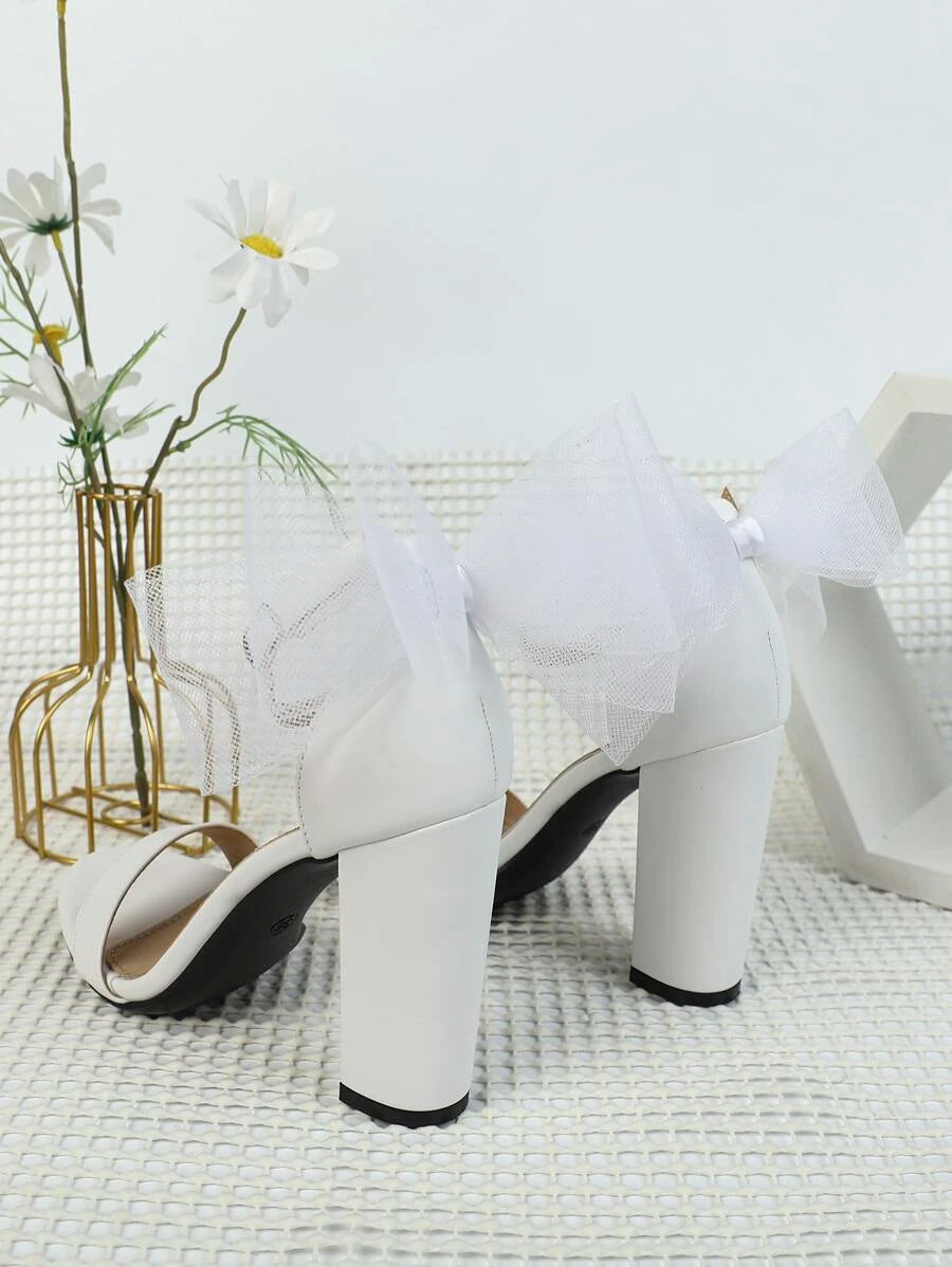 White Elegant Bow Heels
