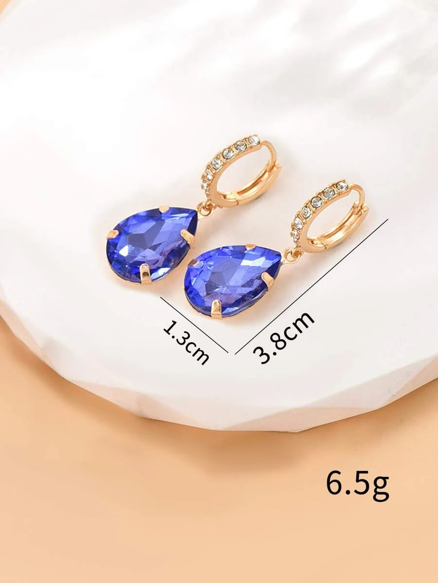 Rhinestone Water Drop Earrings- Royal Blue