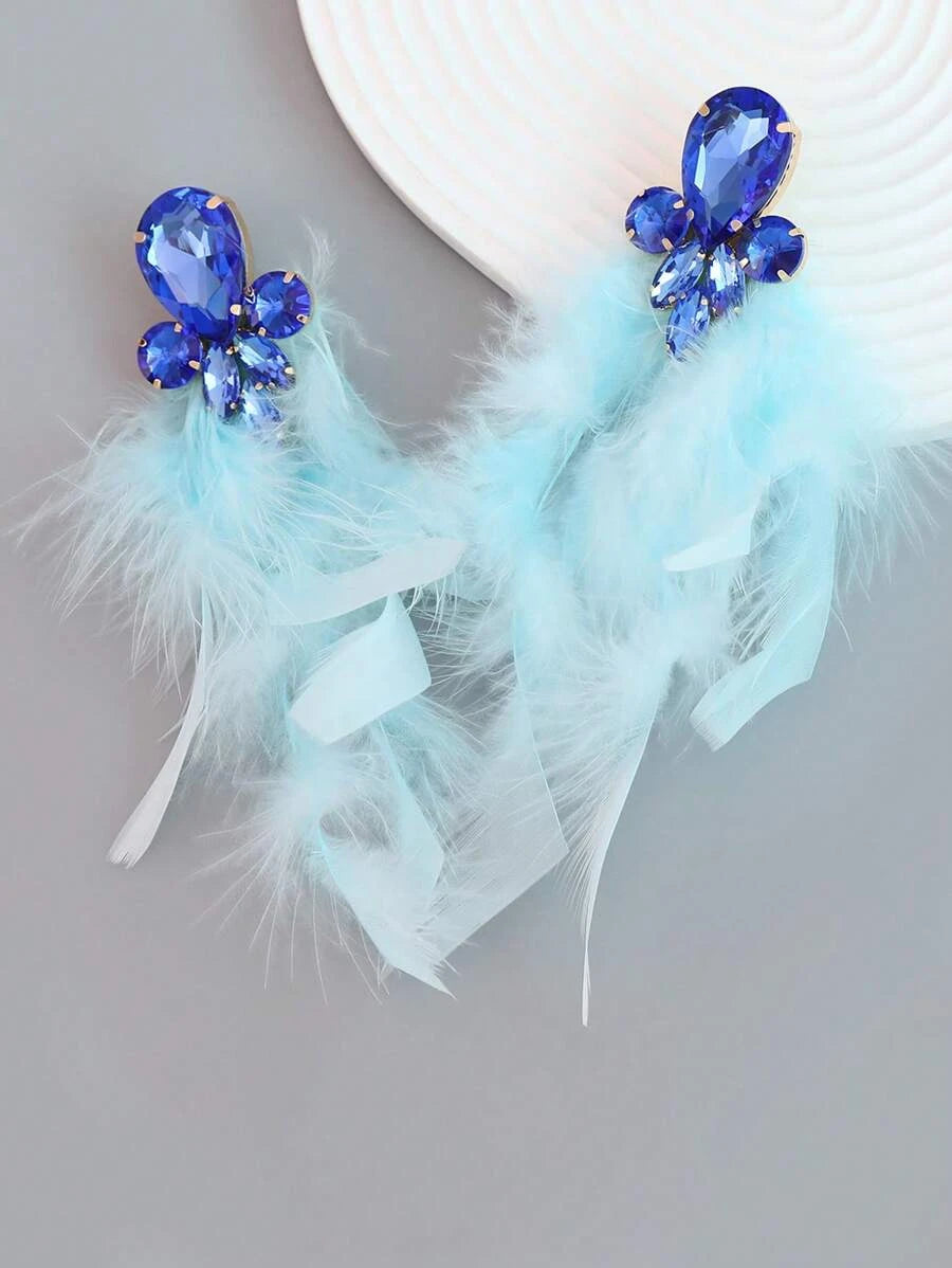 Rhinestone & Feather Earrings- 9 Different Colours