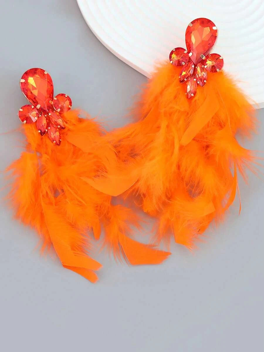 Rhinestone & Feather Earrings- 9 Different Colours